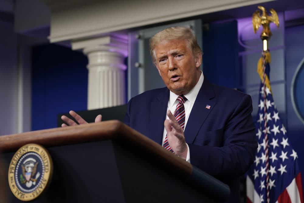 President Donald Trump gestures while speaking during a news conference at the White House, Sunday, Sept. 27, 2020, in Washington. (Carolyn Kaster/AP)