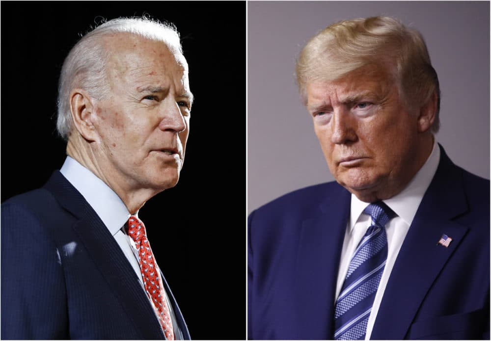 In this combination of file photos, former Vice President Joe Biden, left, speaks in Wilmington, Del., on March 12, 2020, and President Donald Trump speaks at the White House in Washington on April 5, 2020. (AP)