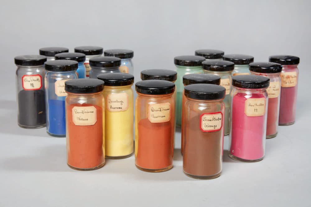 Jars of pigment used by Georgia O’Keeffe, jointly acquired by the Harvard Art Museums and the Georgia O’Keeffe Museum. (Courtesy Sotheby’s)