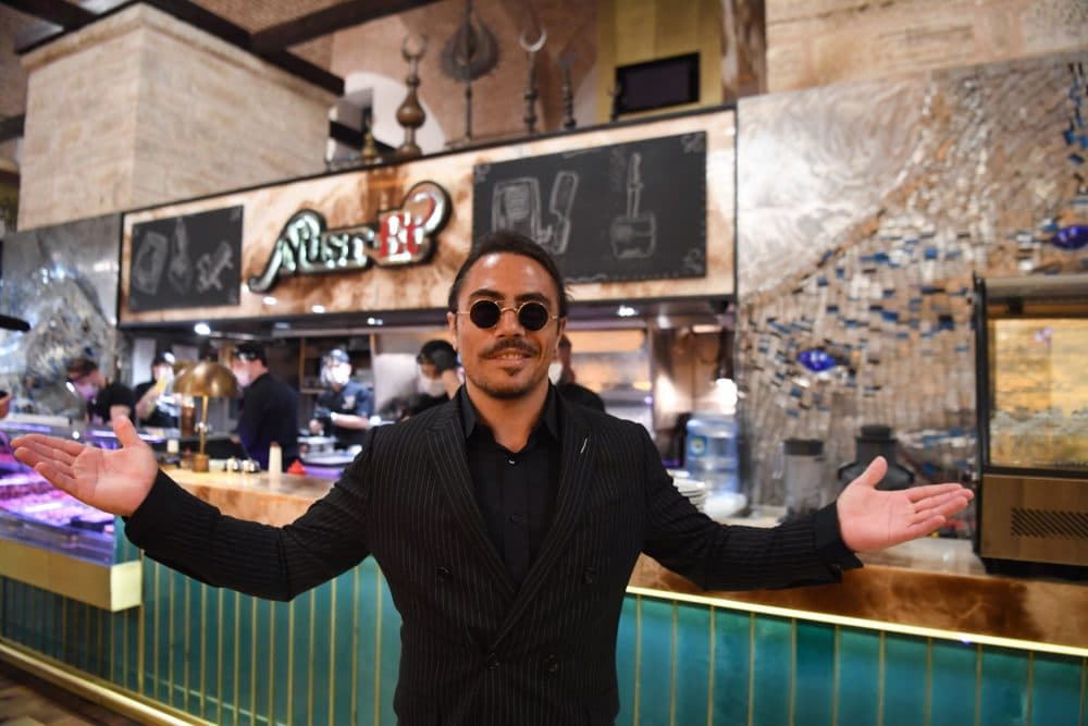 Turkish restaurateur Nusret Gokce, also known as 'Salt Bae', poses for photos at the Istanbul location of his restaurant 'Nusr-Et' at the Grand Bazaar after its reopening on June 1, 2020. (Photo by OZAN KOSE/AFP via Getty Images)