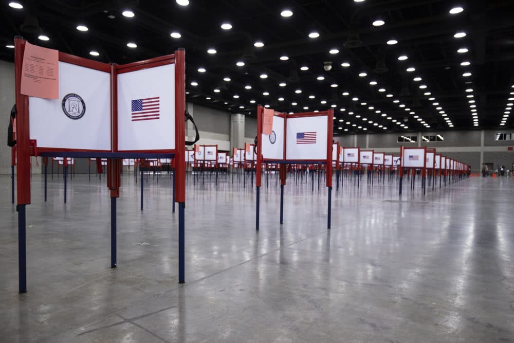 Detail view of voting booths during Tuesdays Kentucky primary election on June 23, 2020 in Louisville, Kentucky. (Brett Carlsen/Getty Images)