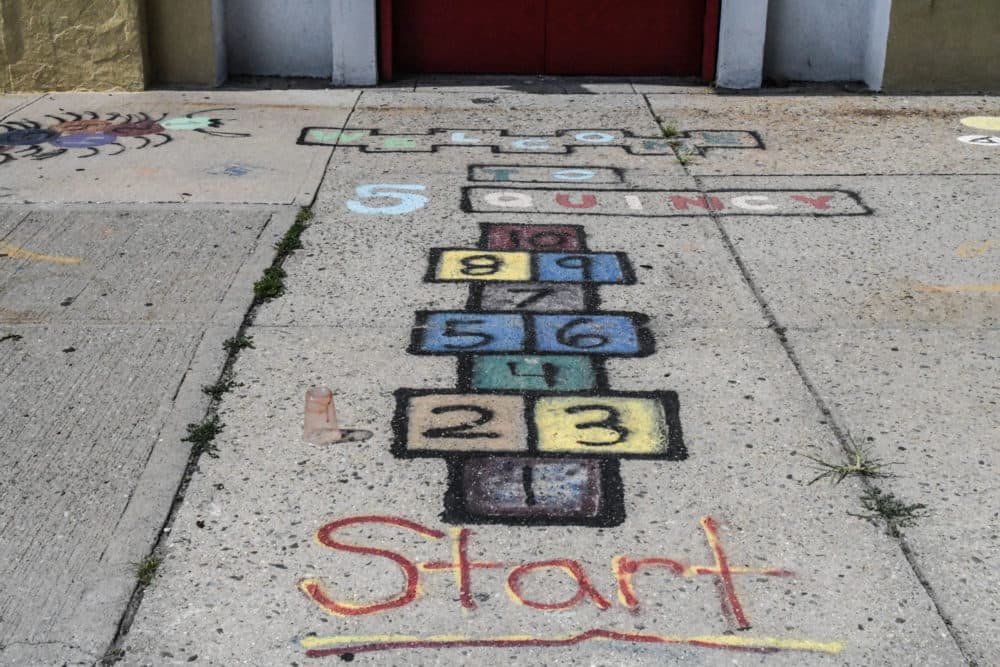 A hopscotch grid is seen outside of a closed day care center on July 13, 2020 in the Brooklyn. (Stephanie Keith/Getty Images)