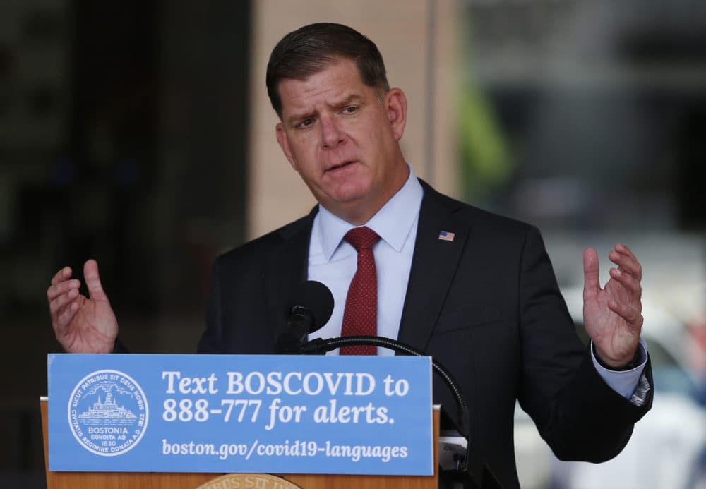 Boston Mayor Marty Walsh speaks during a press conference to share updates relating to COVID-19 in the City of Boston on Aug. 18, 2020. (Jessica Rinaldi/The Boston Globe via Getty Images)