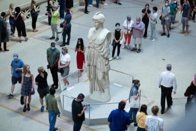 Visitors line up as the Metropolitan Museum of Art in New York reopens to the public on August 29, 2020.(KENA BETANCUR/AFP via Getty Images)