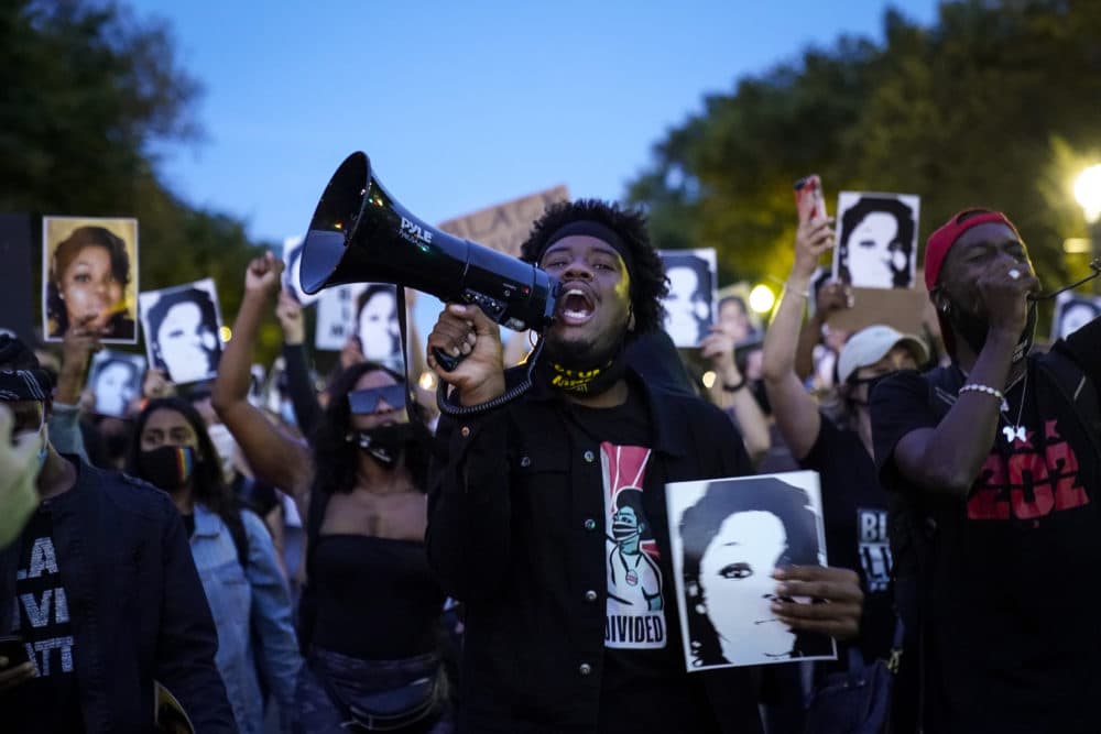 Demonstrators march along Constitution Avenue in protest following a Kentucky grand jury decision in the Breonna Taylor case on September 23, 2020 in Washington, DC. (Drew Angerer/Getty Images)