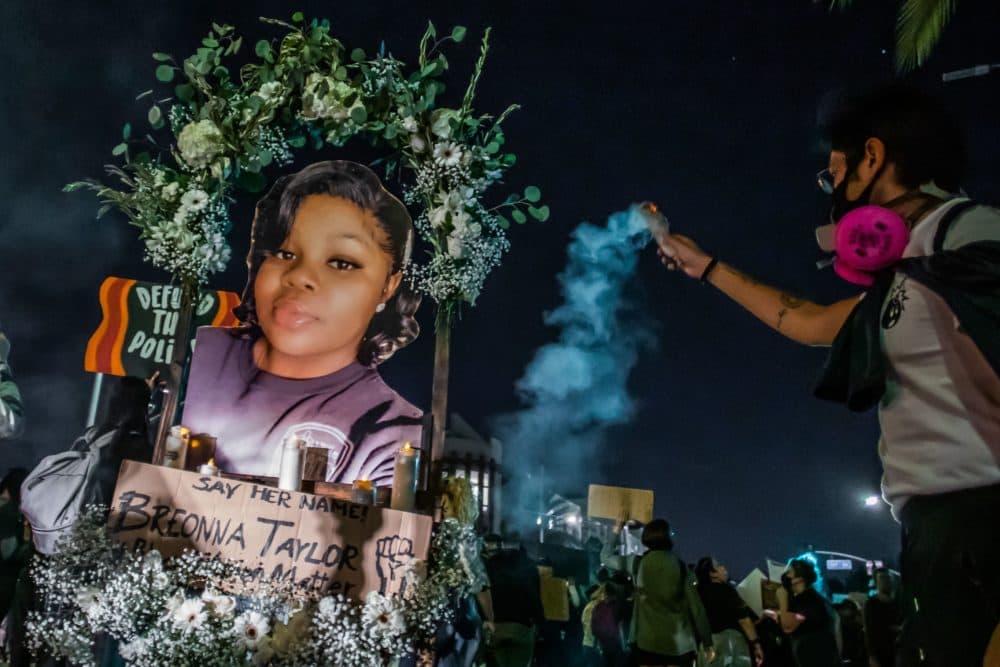 Protesters march against police brutality in Los Angeles, on September 23, 2020, following a decision on the Breonna Taylor case in Louisville, Kentucky. (Apu Gomes/AFP via Getty Images)