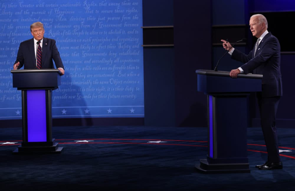 President Donald Trump and Democratic presidential nominee Joe Biden participate in the first presidential debate at the Health Education Campus of Case Western Reserve University on September 29, 2020 in Cleveland, Ohio. This is the first of three planned debates between the two candidates in the lead up to the election on November 3. (Win McNamee/Getty Images)