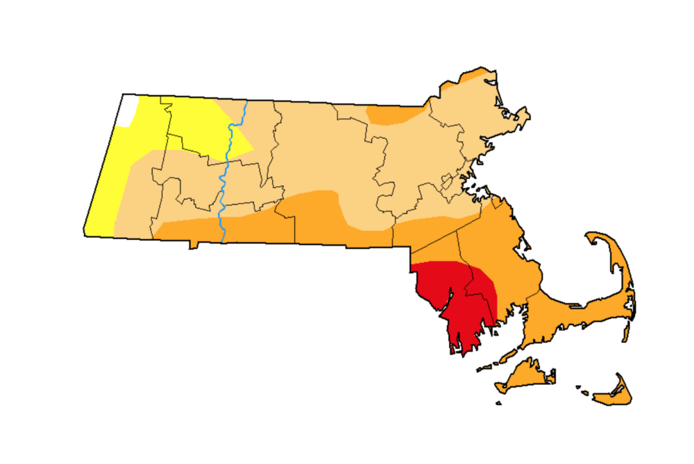 A map from the U.S. Drought Monitor as of Sept. 17. Areas in red indicate &quot;extreme&quot; drought, and those in yellow are facing &quot;severe&quot; conditions. (Screenshot via U.S. Drought Monitor)