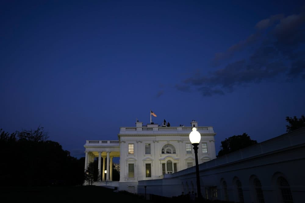A view of the White House on Friday evening after U.S. President Donald Trump left the White House for Walter Reed National Military Medical Center on October 2, 2020 in Washington, DC. President Donald Trump and First Lady Melania Trump have both tested positive for coronavirus. (Drew Angerer/Getty Images)