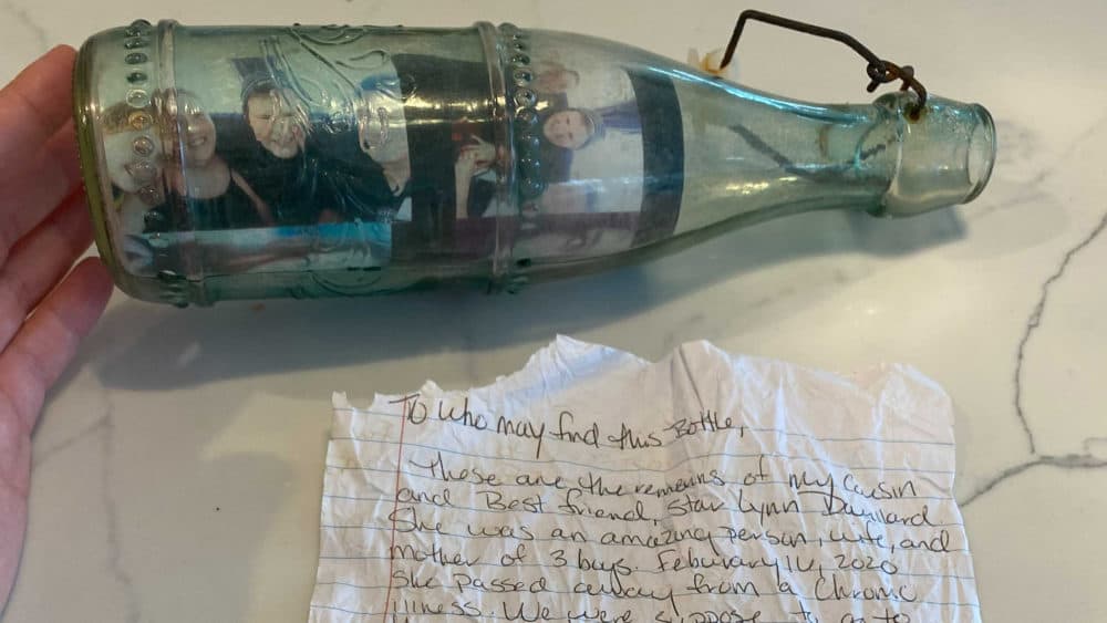 Brandy Bard sent out a letter and photographs in a bottle to honor her cousin Star Lynn Douillard who died in February. (Dorey Scheimer/WBUR)