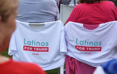 T-shirts on chairs before a Latinos for Trump campaign event with Vice President Mike Pence at Central Christian University on Oct. 10, 2020 in Orlando, Florida. (Paul Hennessy/NurPhoto via Getty Images)
