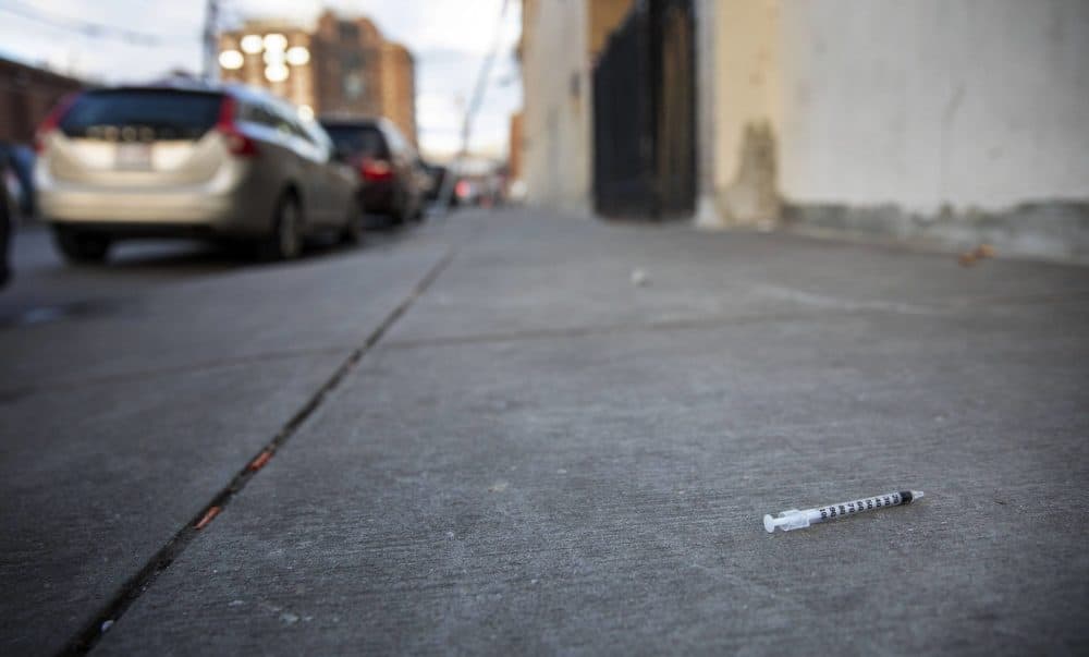 An abandoned syringe on Atkinson Street, Boston. (Robin Lubbock/WBUR)