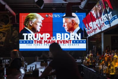 Television screens airing the first presidential debate are seen at Walters Sports Bar on Sept. 29, 2020 in Washington, United States. Americans across the country tuned in to the first presidential debate between Donald Trump and Joe Biden held in Cleveland. (Sarah Silbiger/Getty Images)