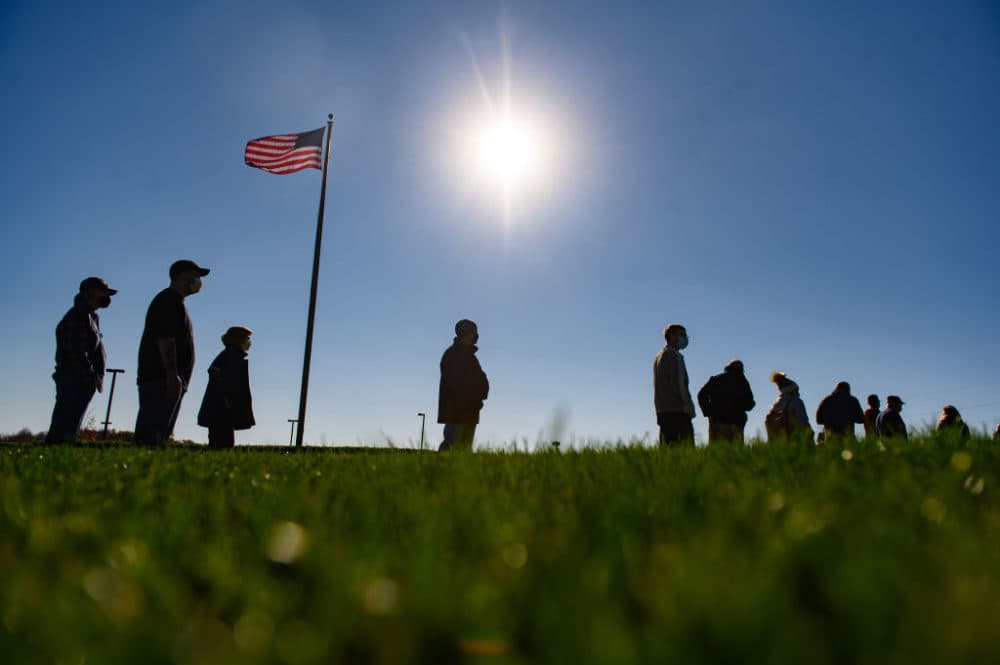 Voters wait to cast their ballots at the Cranberry-Highlands Golf Club on November 3, 2020 in Butler County, Cranberry Township, Pennsylvania. (Jeff Swensen/Getty Images)
