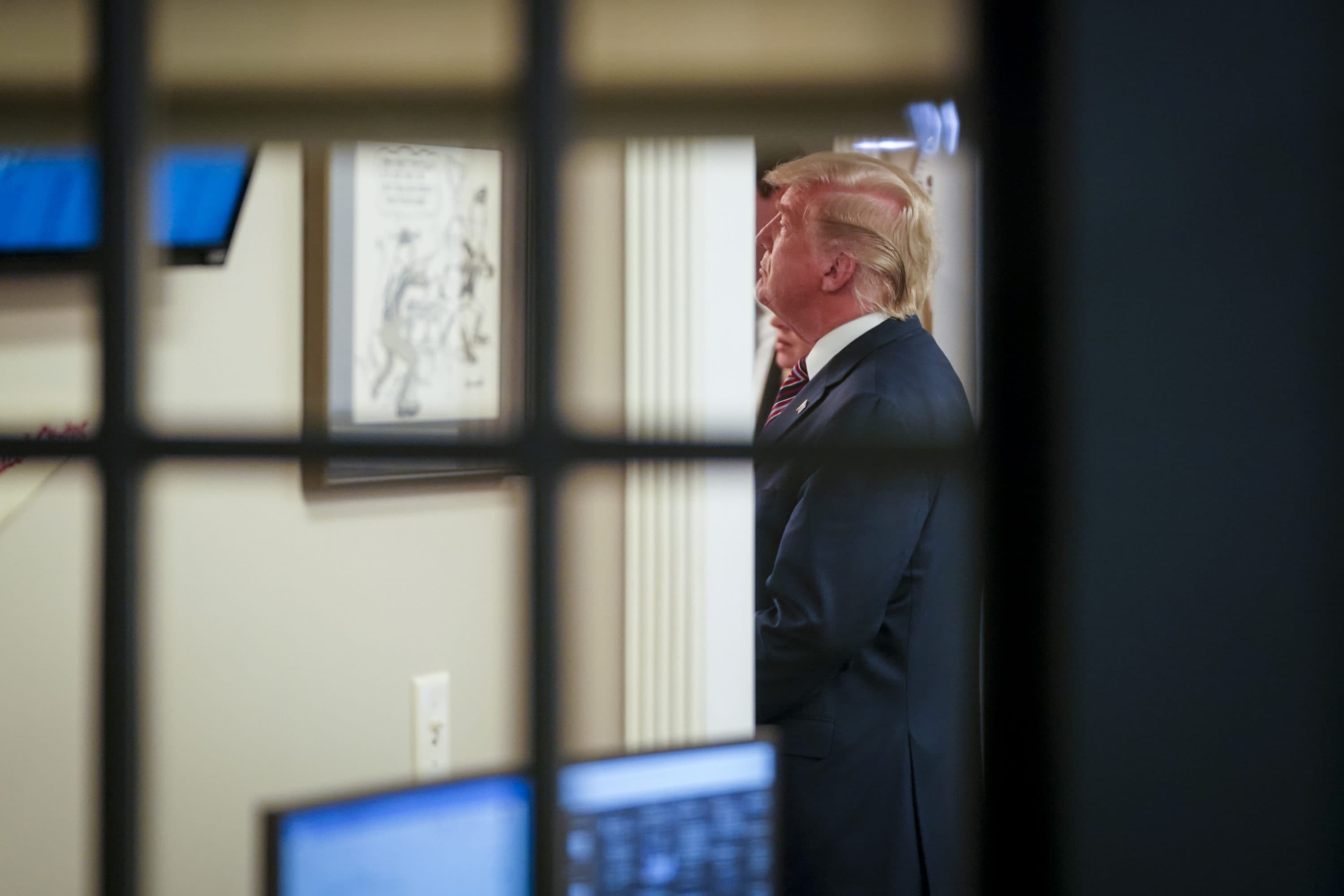 President Donald J. Trump is seen in the lower press office after finishing speaking in the James S. Brady Press Briefing Room at the White House on Thursday, November 05, 2020 in Washington, DC. (Jabin Botsford/The Washington Post via Getty Images)