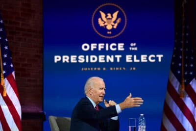 President-elect Joe Biden speaks during a virtual meeting with the United States Conference of Mayors on Nov, 23 in Wilmington, Delaware. (Mark Makela/Getty Images)
