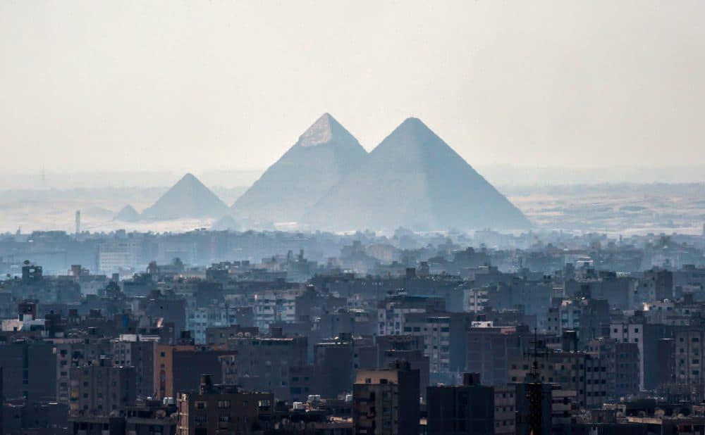 A picture taken on Feb. 28, 2018 shows a view of the Pyramids of Giza on the southwestern outskirts of the Egyptian capital Cairo. (Khaled Desouki/AFP via Getty Images)