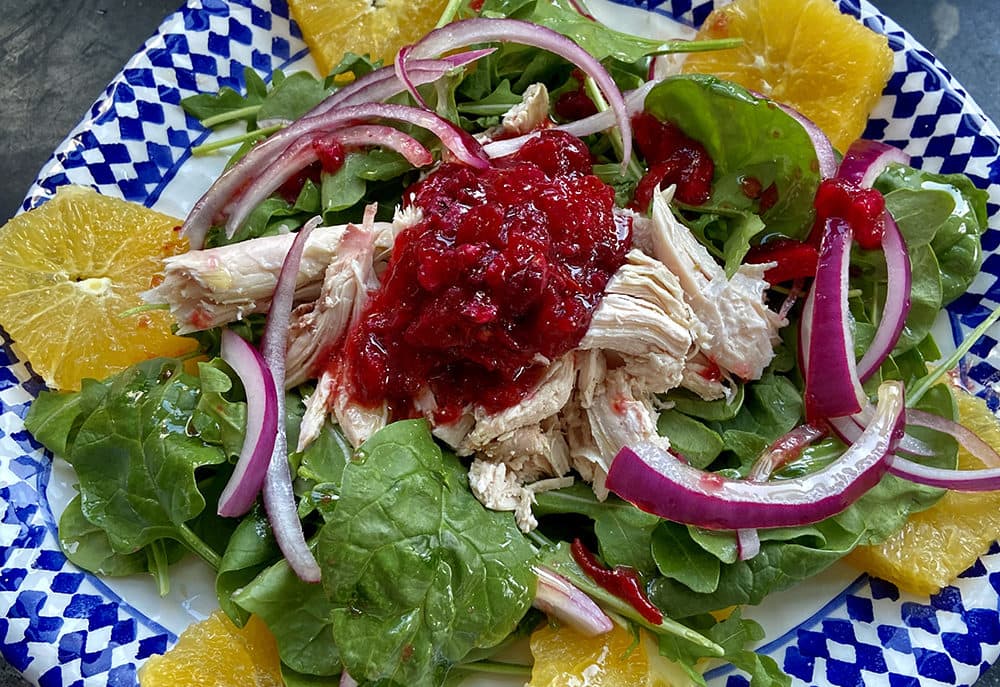Turkey Salad With Oranges, Quick Pickled Red Onions And Cranberry Vinaigrette (Kathy Gunst/Here & Now)