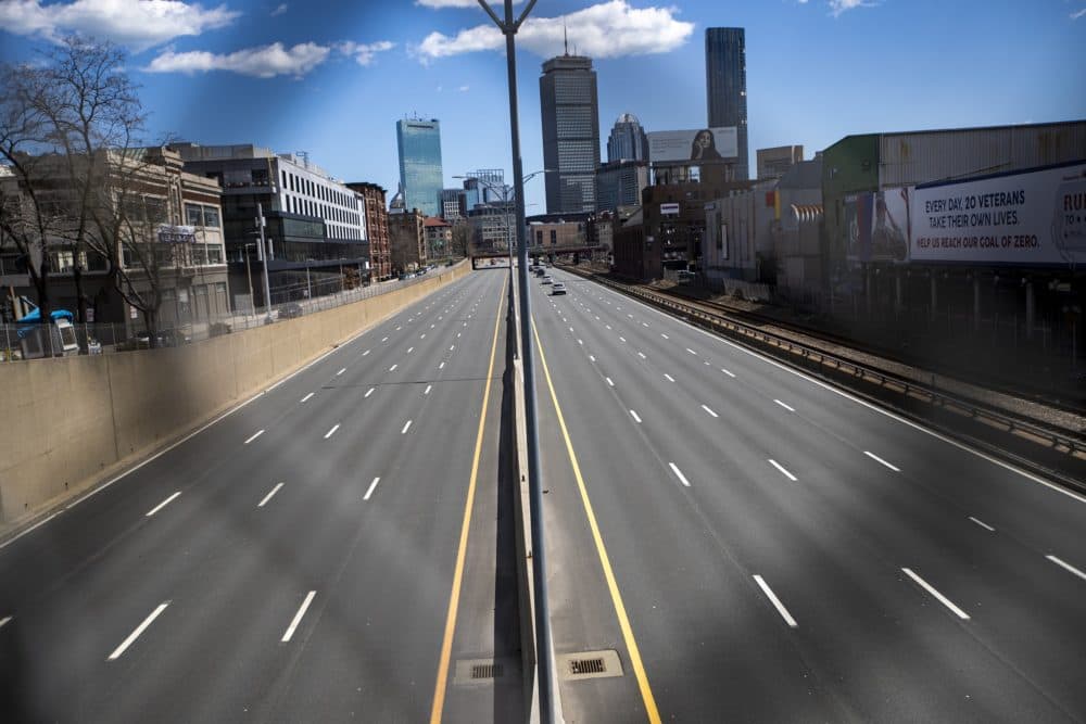 Traffic was very minimal midday on Tuesday, April 7 in Boston. (Jesse Costa/WBUR)