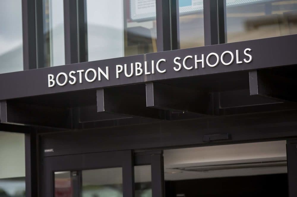 The sign for the Boston Public Schools headquarters in Nubian Square. (Jesse Costa/WBUR)