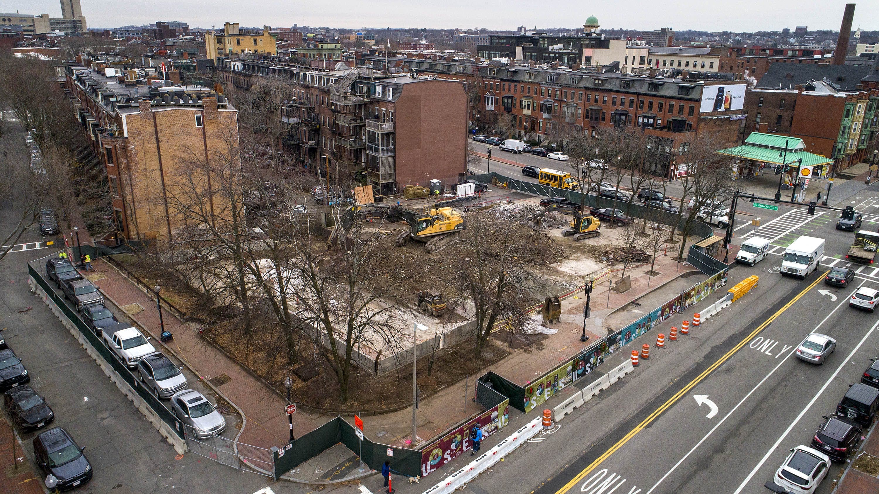 The site of the Harriet Tubman House at 566 Columbus Avenue, which is now under development. (Robin Lubbock/WBUR)