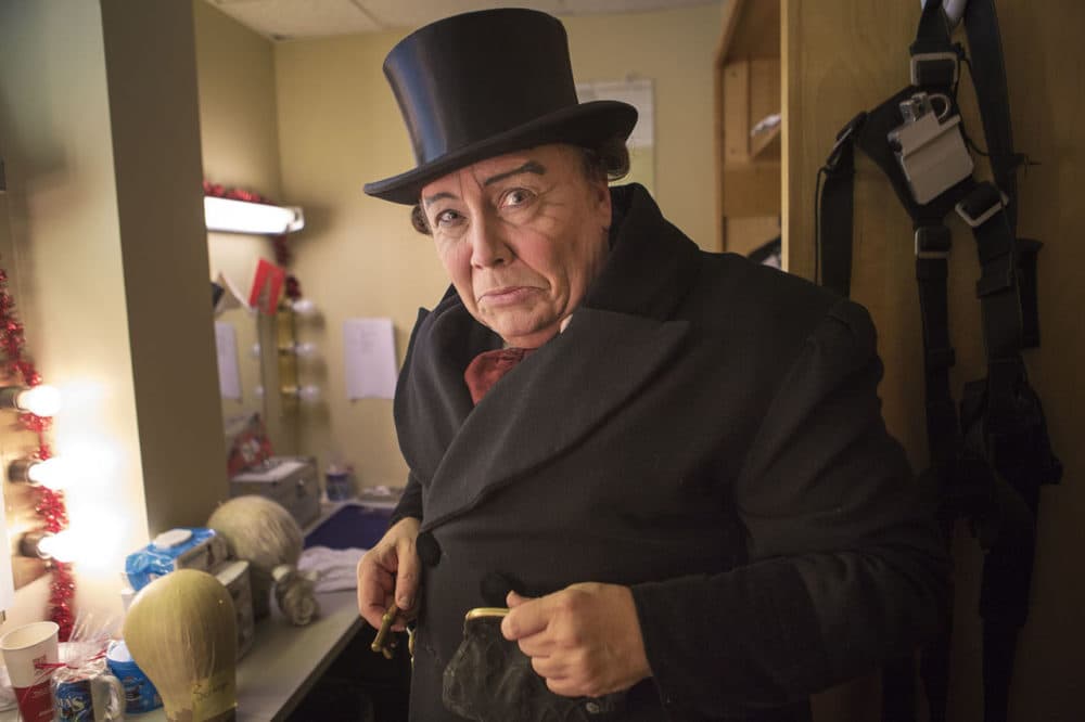 David Coffee as Scrooge backstage before a performance of &quot;A Christmas Carol.&quot; (Jesse Costa/WBUR)