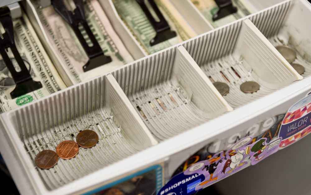 The change drawer of the cash register at Symbiote Collectibles in West Reading, Pennsylvania, on July 9, 2020. (Ben Hasty/MediaNews Group/Reading Eagle via Getty Images)