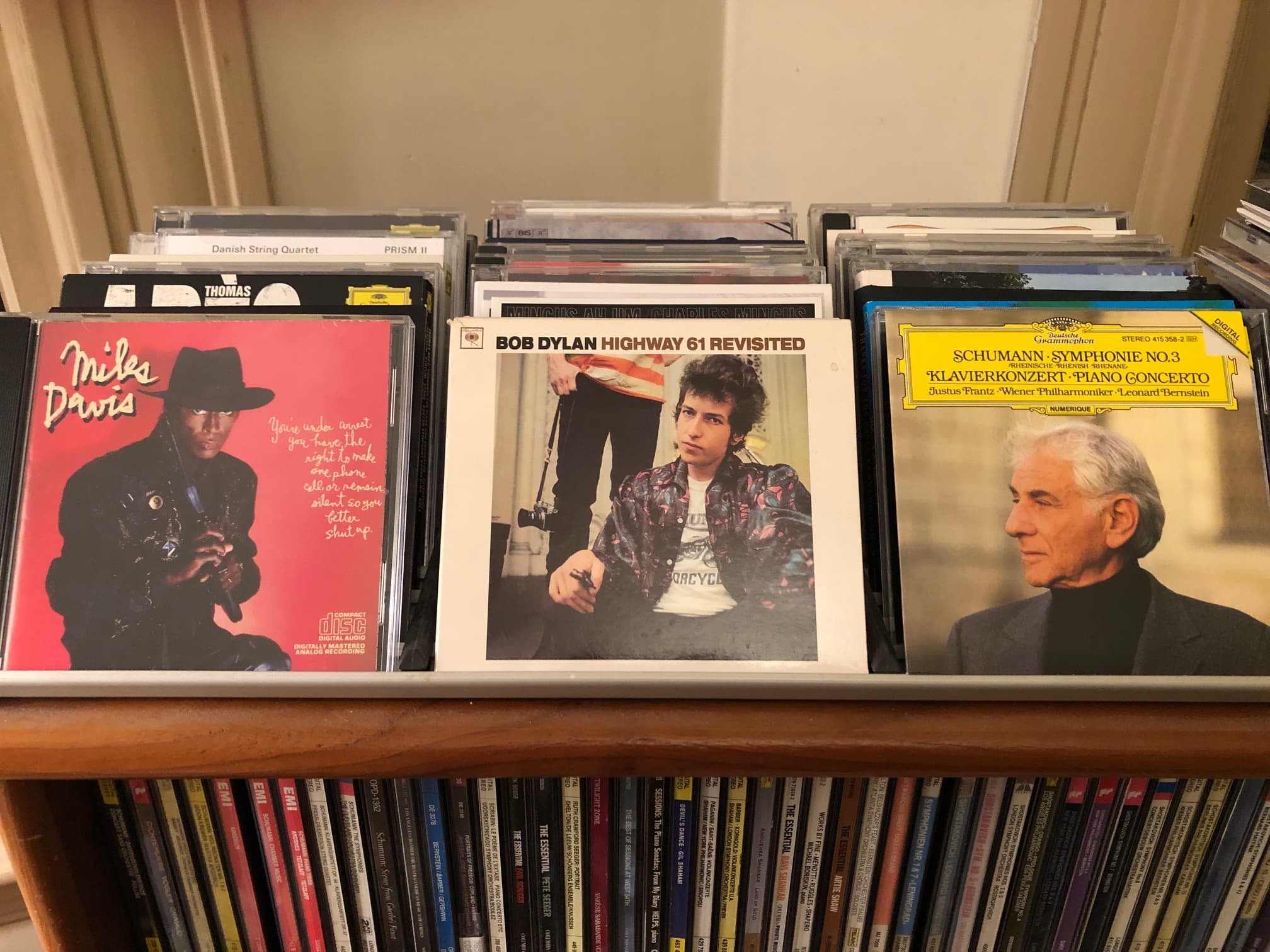 Ed Siegel's BFFs: Miles Davis, Bob Dylan and Leonard Bernstein. (Carol Towson for WBUR)