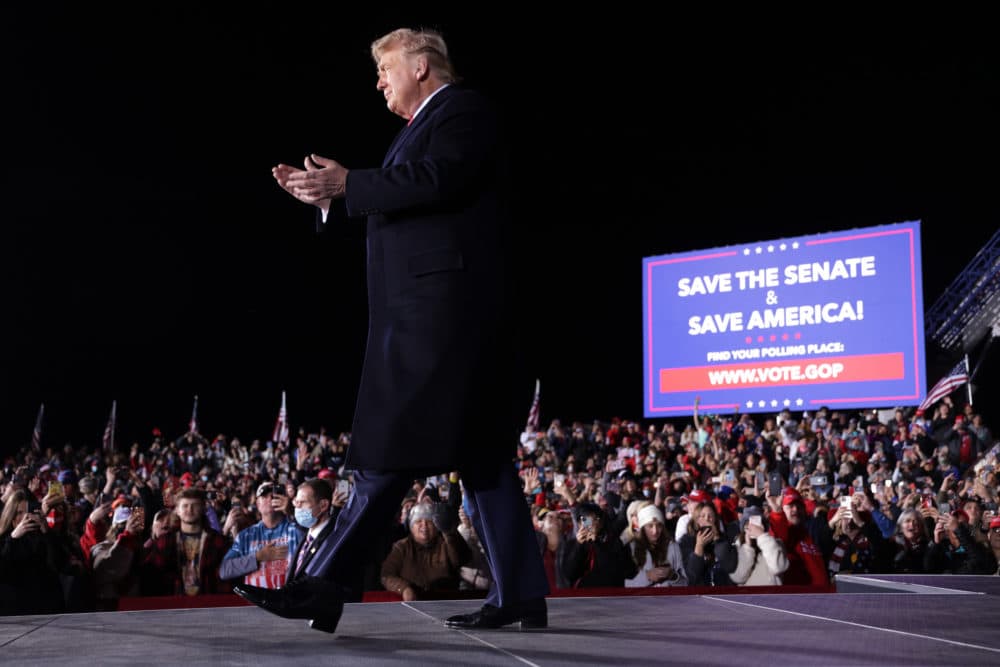U.S. President Donald Trump arrives at a Republican National Committee Victory Rally at Dalton Regional Airport January 4, 2021 in Dalton, Georgia. (Alex Wong/Getty Images)