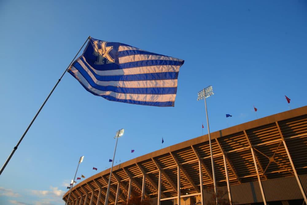 A flag flying at Kroger Field, formerly known as Commonwealth Stadium, on the campus of the University of Kentucky, Lexington, Kentucky. (Andy Lyons/Getty Images)