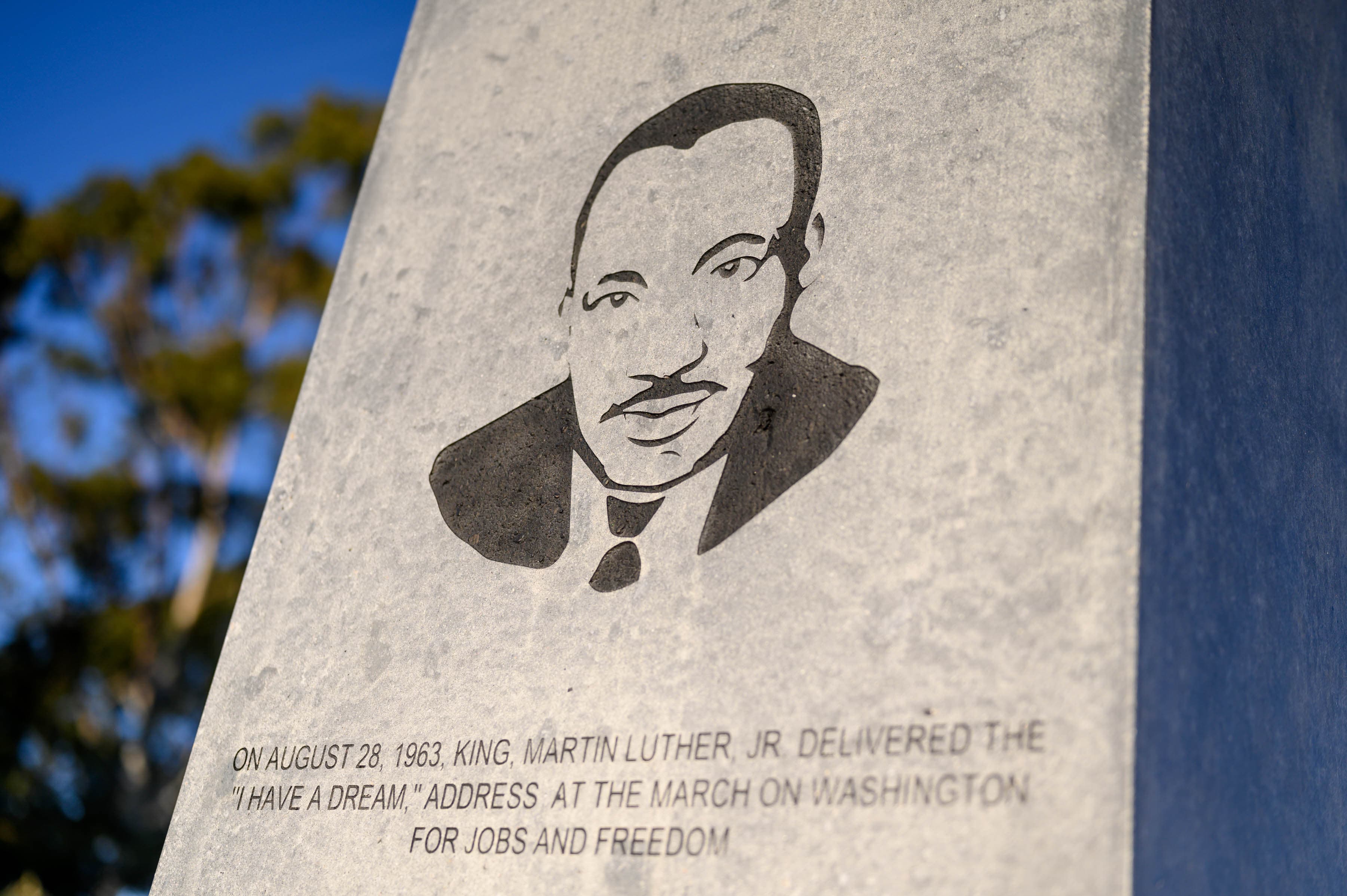 The obelisk at the Dr. Martin Luther King Jr. Memorial Tree Grove is seen at Kenneth Hahn State Recreation Area on Jan. 17 in Los Angeles, California. (Emma McIntyre/Getty Images)