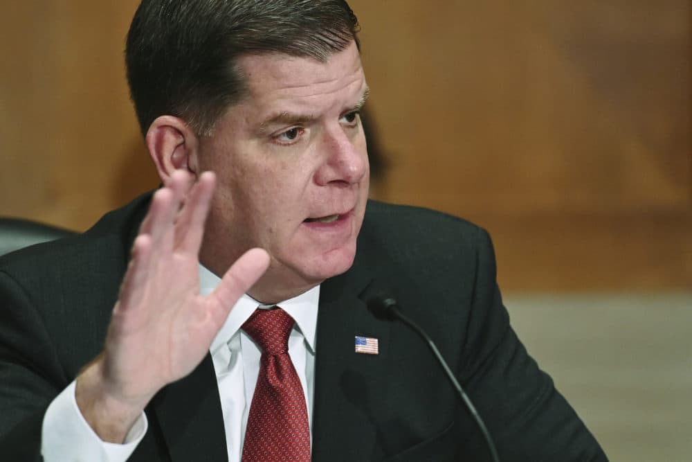 Boston Mayor Marty Walsh speaks during a Senate Health, Education, Labor and Pensions Committee hearing on his nomination to be labor secretary on Capitol Hill, Thursday, Feb. 4, 2021. (Mandel Ngan/AP)