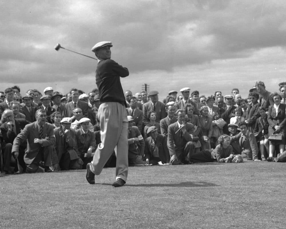 In this July 6, 1953, file photo, Ben Hogan drives from the 10th tee on the Burnside course during the British Open golf tournament at Carnoustie, Scotland. (Dennis Lee Royle/AP)