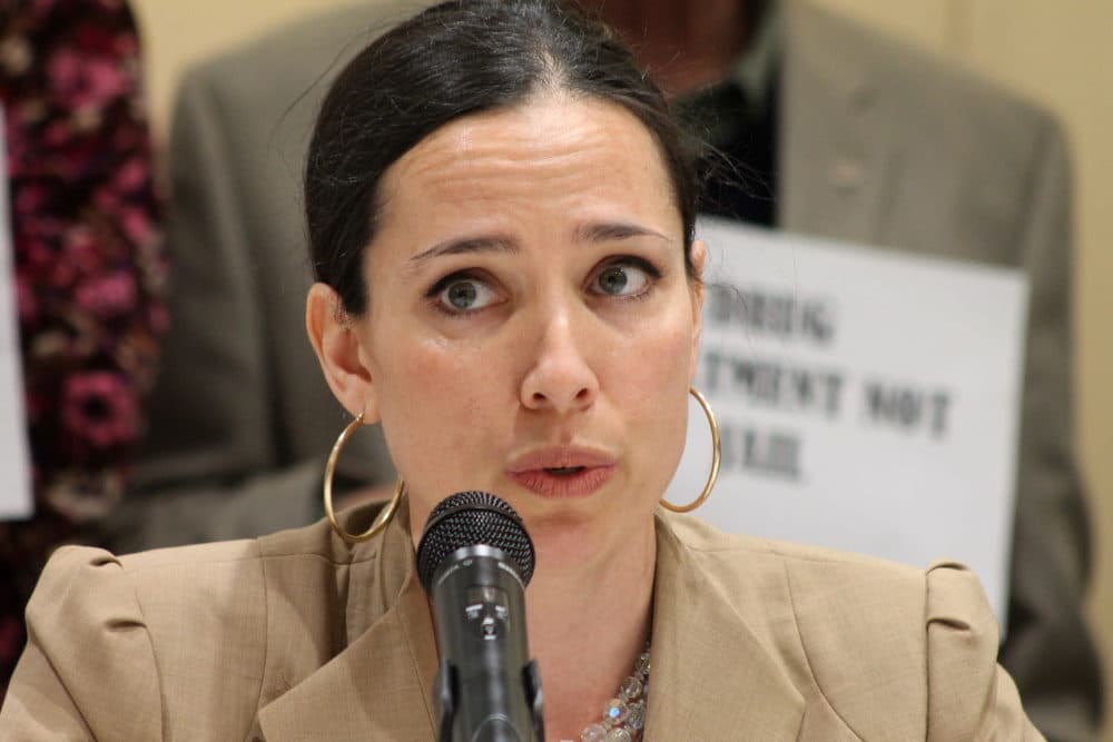 Sen. Sonia Chang-Diaz of Boston, pictured speaking at a criminal justice reform event in 2018, has served 12 years in the Senate and is now considering a run for governor. (SHNS/File 2018)