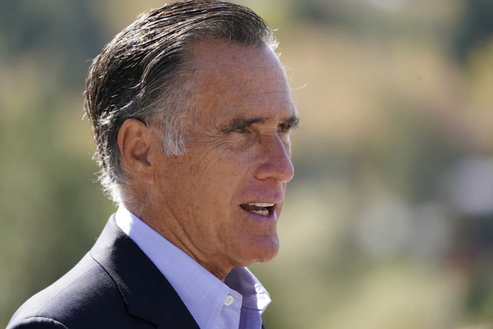 In this Oct. 15, 2020 file photo, Sen. Mitt Romney, R-Utah, speaks during a news conference near Neffs Canyon, in Salt Lake City. Romney was named the winner of the Profile in Courage Award on Friday. (Rick Bowmer/AP File)