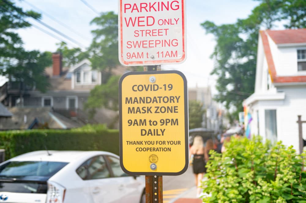 A sign in Provincetown, Massachusetts on July 10, 2020 mandates mask-wearing. (Zach D Roberts/NurPhoto via Getty Images)