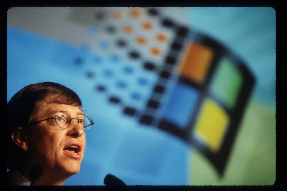 Chairman and Chief Software Architect of Microsoft Corporation Bill Gates speaks at an Antitrust press conference in 1998. (Photo by Porter Gifford/Liaison)