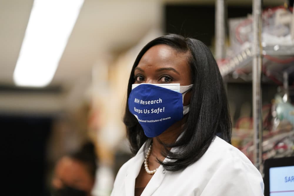 In this Feb. 11, 2021, file photo, Kizzmekia Corbett, an immunologist with the Vaccine Research Center at the National Institutes of Health looks on at the Viral Pathogenesis Laboratory at the NIH in Bethesda, Md. (Evan Vucci/AP File)