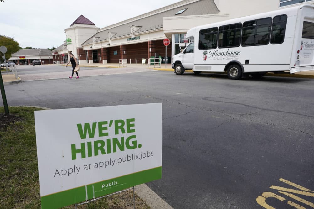 A 'We're Hiring' sign at a Publix supermarket in Richmond, Va., June 2, 2021. (Steve Helber/AP)
