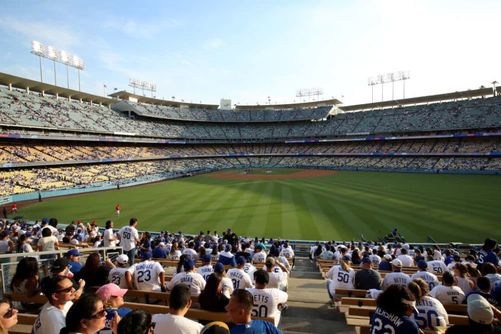 A view of the field before the game between the Los Angeles Dodgers and the Philadelphia Phillies at Dodger Stadium on June 16, 2021 in Los Angeles, California. (Katelyn Mulcahy/Getty Images)