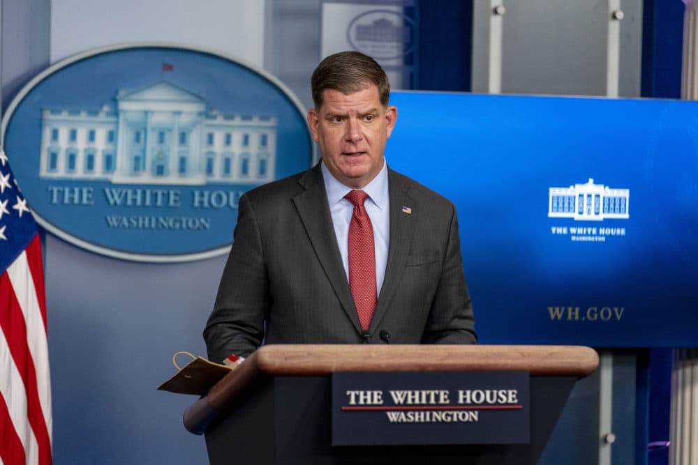Labor Secretary and former Boston mayor Marty Walsh speaks at the White House (Andrew Harnik/AP)