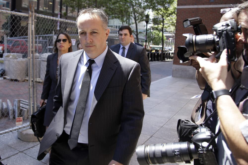 In this June 26, 2017, file photo, Barry Cadden, president of the New England Compounding Center, followed by members of his legal team, arrives at the federal courthouse for his sentencing in Boston. (Stephan Savoia/AP File)