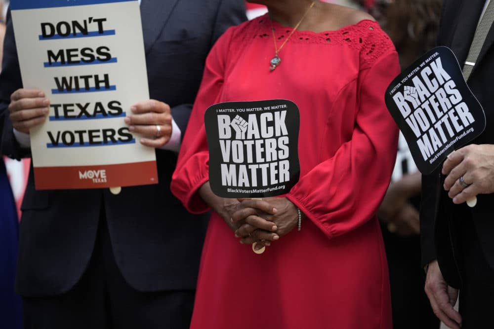 Democratic caucus members of the Texas House join a rally on the steps of the Texas Capitol to support voting rights on July 8, 2021, in Austin, Texas. (Eric Gay/AP)
