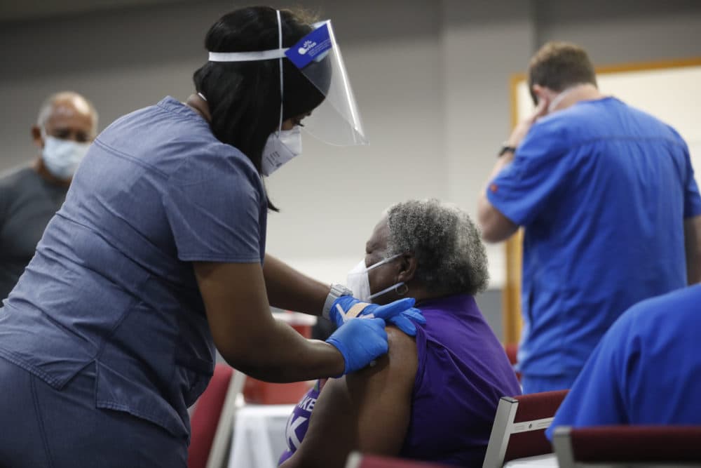 A woman gets the Moderna COVID-19 vaccine on Feb. 13, 2021 in Tampa, Florida. (Octavio Jones/Getty Images)