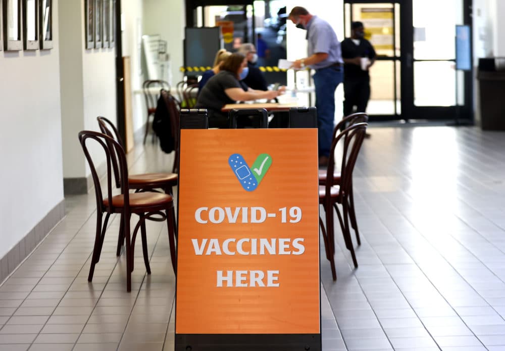 A sign promotes COVID-19 vaccines at Lake Charles Memorial Hospital on August 10, 2021 in Lake Charles, Louisiana. (Mario Tama/Getty Images)