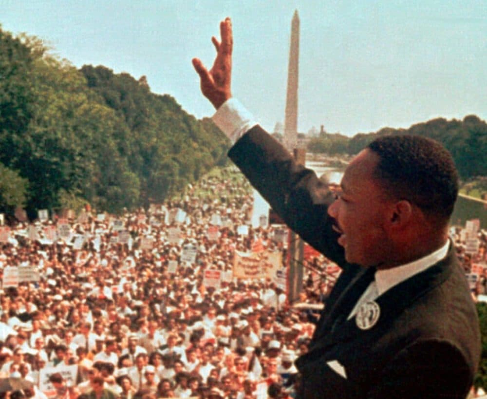 Dr. Martin Luther King Jr. acknowledges the crowd at the Lincoln Memorial for his &quot;I Have a Dream&quot; speech during the March on Washington, D.C. in this file photo of Aug. 28, 1963. (AP)