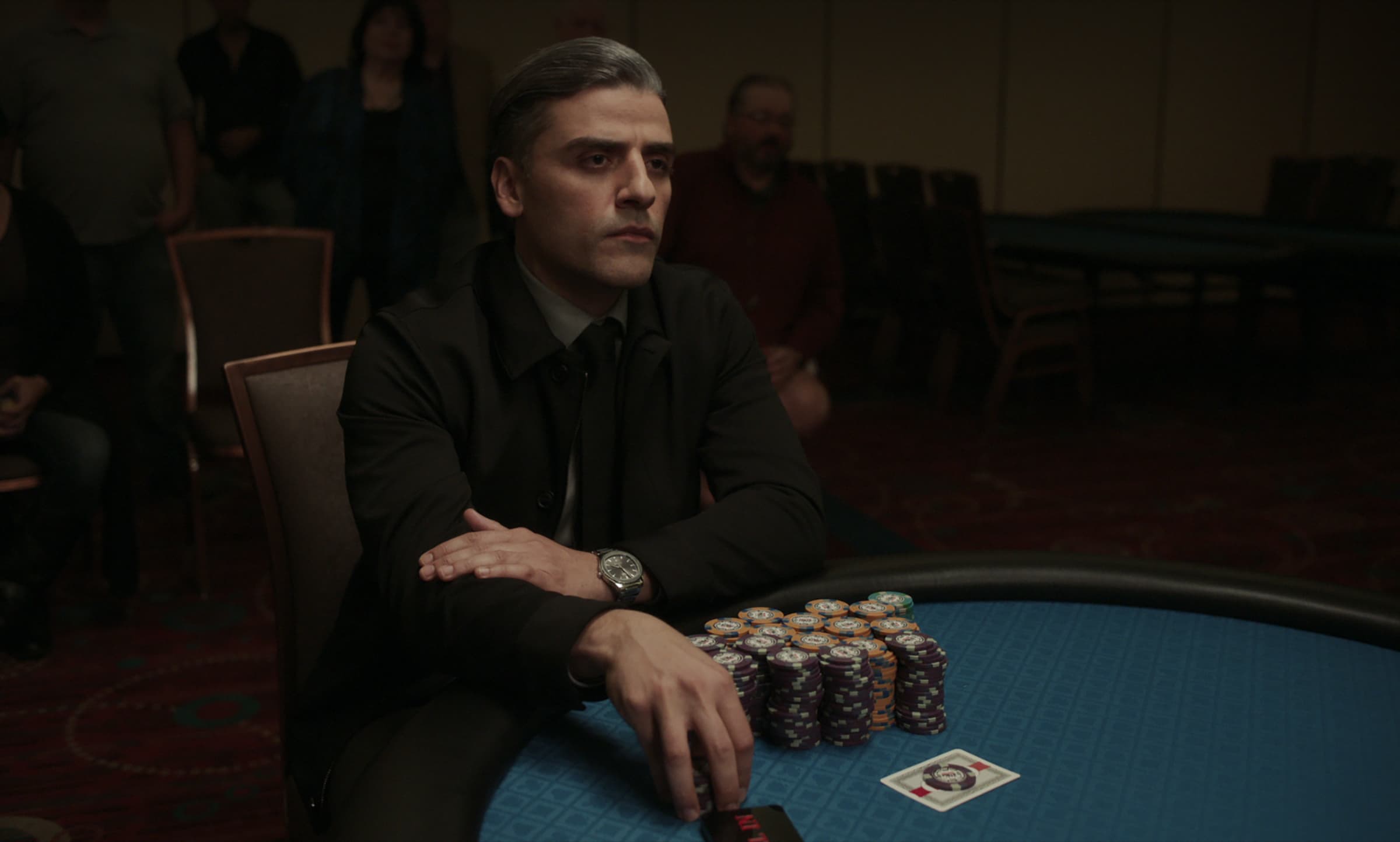 Oscar Isaac as William Tell in &quot;The Card Counter.&quot; (Courtesy Focus Features)