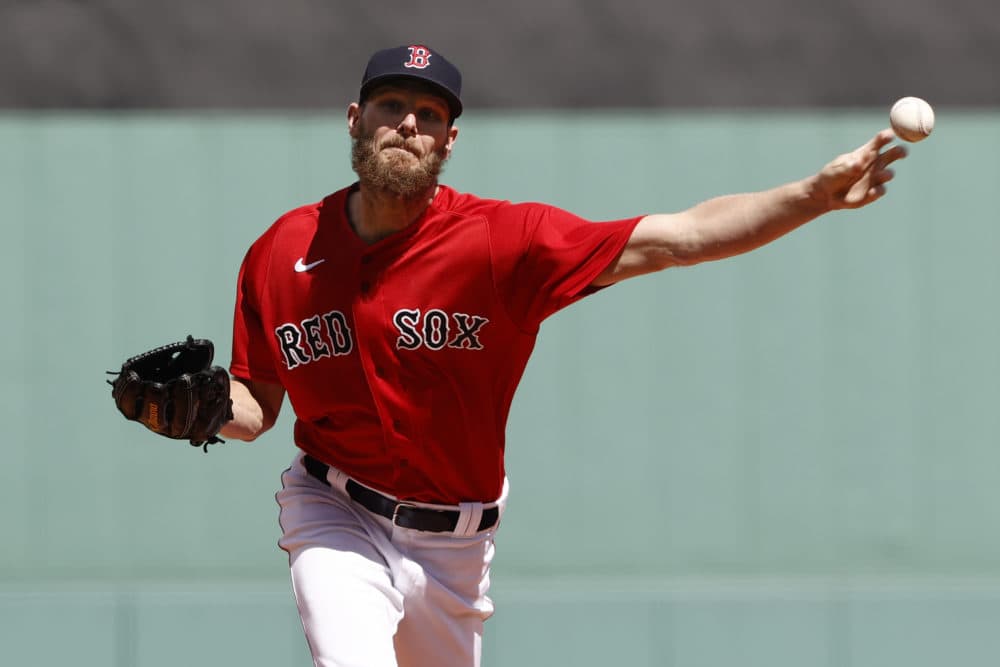 Boston Red Sox starting pitcher Chris Sale delivers against the Tampa Bay Rays during the first inning of a baseball game Sept. 6, 2021, at Fenway Park in Boston. (Winslow Townson/AP)