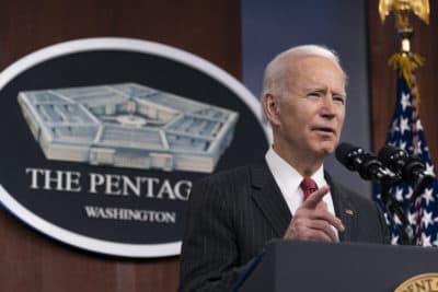 President Joe Biden speaks at the Pentagon February 10, 2021 in Washington, DC. Biden and Harris made their first trip to the Pentagon to deliver remarks and meet the nation's first Black Secretary of Defense Lloyd Austin. (Photo by Alex Brandon - Pool/Getty Images)