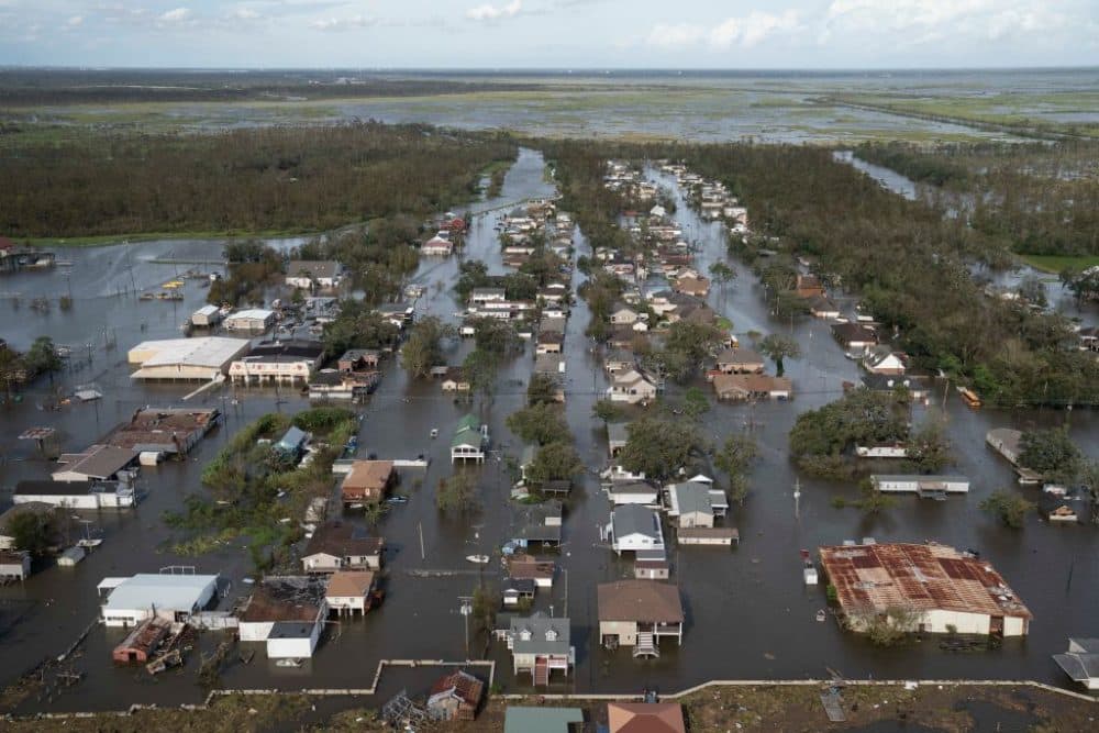 Homes and streets are overwhelmed by water on August 30, 2021, in Jean Lafitte, Louisiana. (Michael Robinson Chavez/Getty Images)